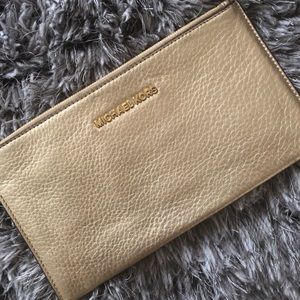 Michael Kors gold pebble leather wristlet